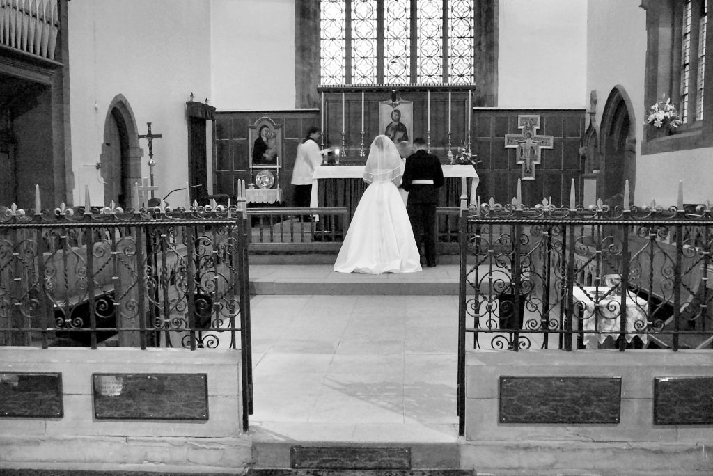Image B&W - Bride & Groom Inside Church