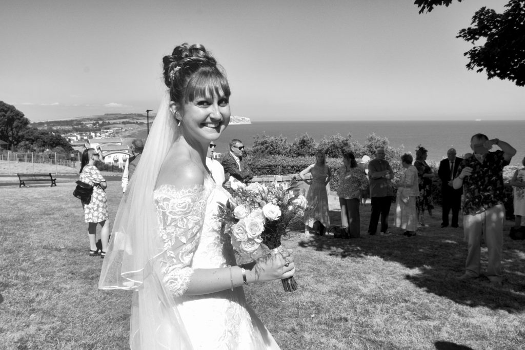Photo Gallery Black & White Image - Bride with Isle of Wight Sea Background